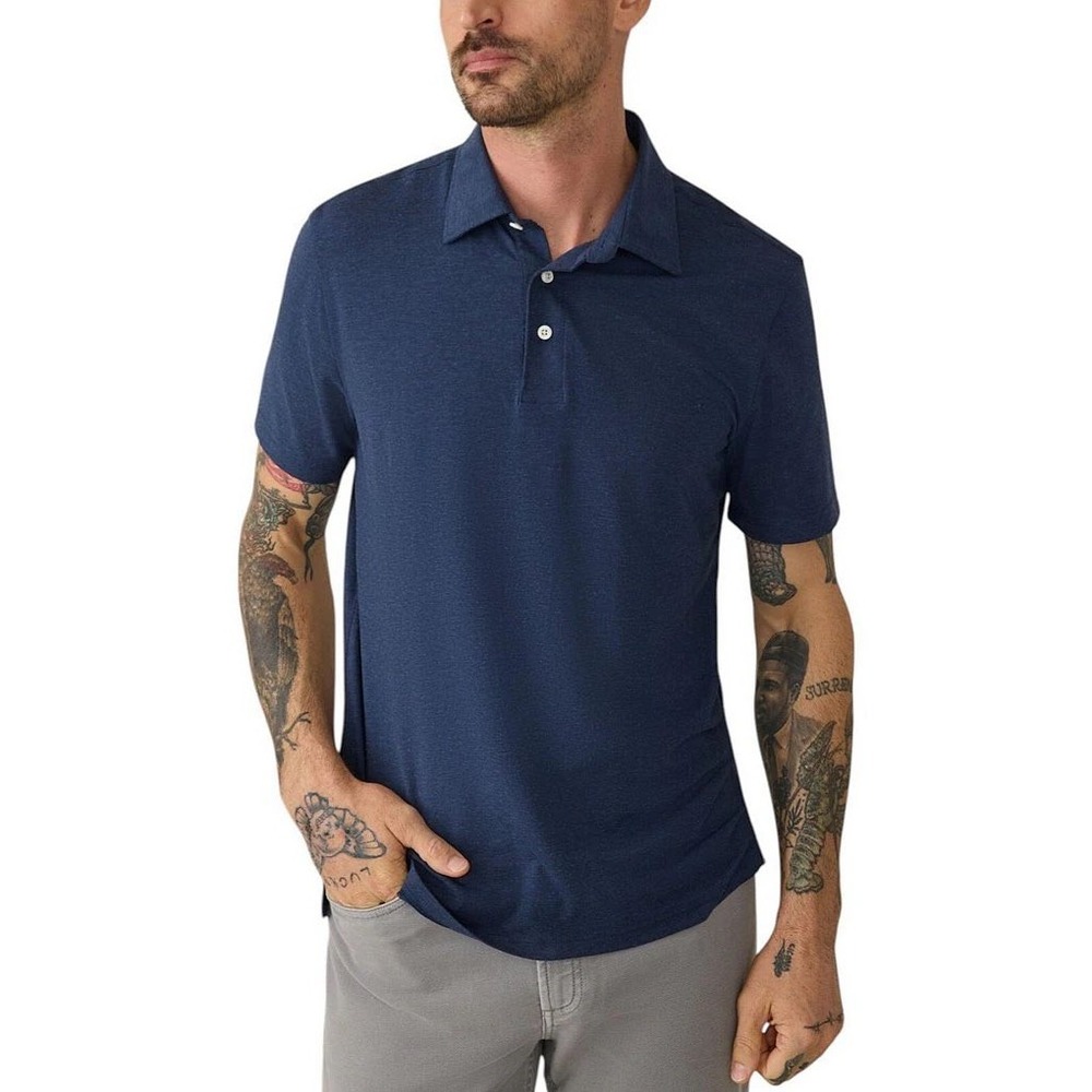Faherty Movement Feeder Stripe Stretch Short Sleeve Polo Shirt Blue Size Large